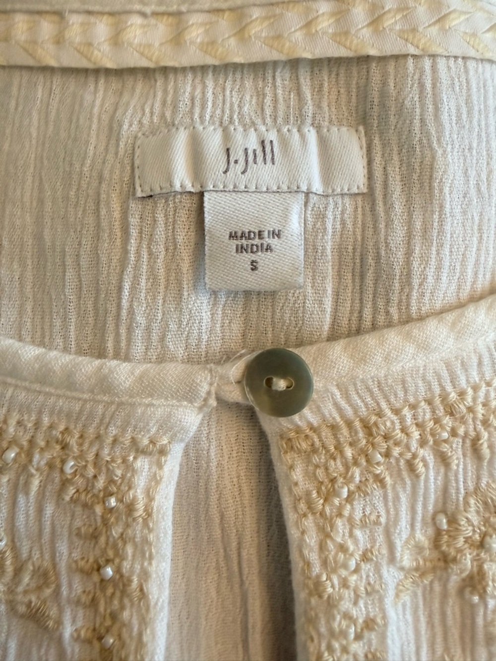 J. Jill Cream Embroidered Button-Front Cotton Maxi dress - Picture 6 of 7